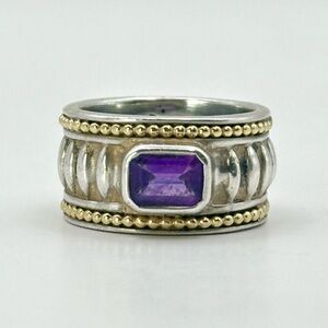 Lagos Caviar Amethyst, Sterling Silver & 18 KT Gold Ring Size 7